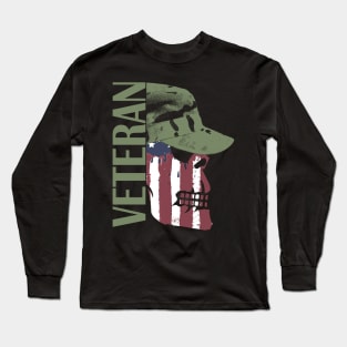 Veteran Painted American Flag Military Skull Long Sleeve T-Shirt